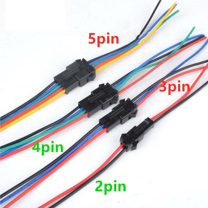 10Pairs JST SM  2.54MM Plug 24AWG Male To Female Wire Connector  Cable Pigtail 2Pin 3Pin 4Pin 5Pin Plug LED Connecting Line