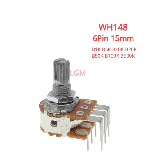 1Pc WH148 Potentiometer 6Pin 15mm 1K 5K 10K 20K 50K 100K 500K B1K B5K B10K B20K B50K B100K B500K