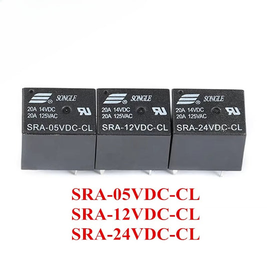 5Pcs Relays SRA-05VDC-CL 5V 12V 24V 20A 125VAC 5Pin T74 DC Power Relay