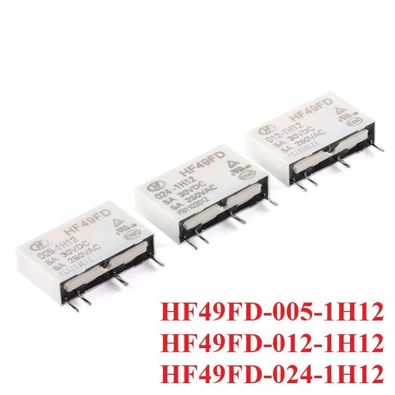 Power Relay HF49FD HF49FD-005-1H12 HF49FD-012-1H12 HF49FD-024-1H12 DC 5V 12V 24V 5A 4Pin Relais Feet Distance 7.62mm