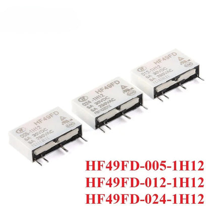Power Relay HF49FD HF49FD-005-1H12 HF49FD-012-1H12 HF49FD-024-1H12 DC 5V 12V 24V 5A 4Pin Relais Feet Distance 7.62mm