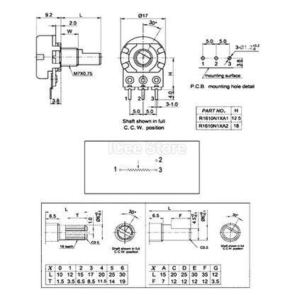 5Pcs WH148 Potentiometer B Type 3Pin 15mm Shaft with Nuts and Washers Variable Resistor Potentiometer B1K  2K B5K B10K B20K B50K B100K B250K B500K B1M