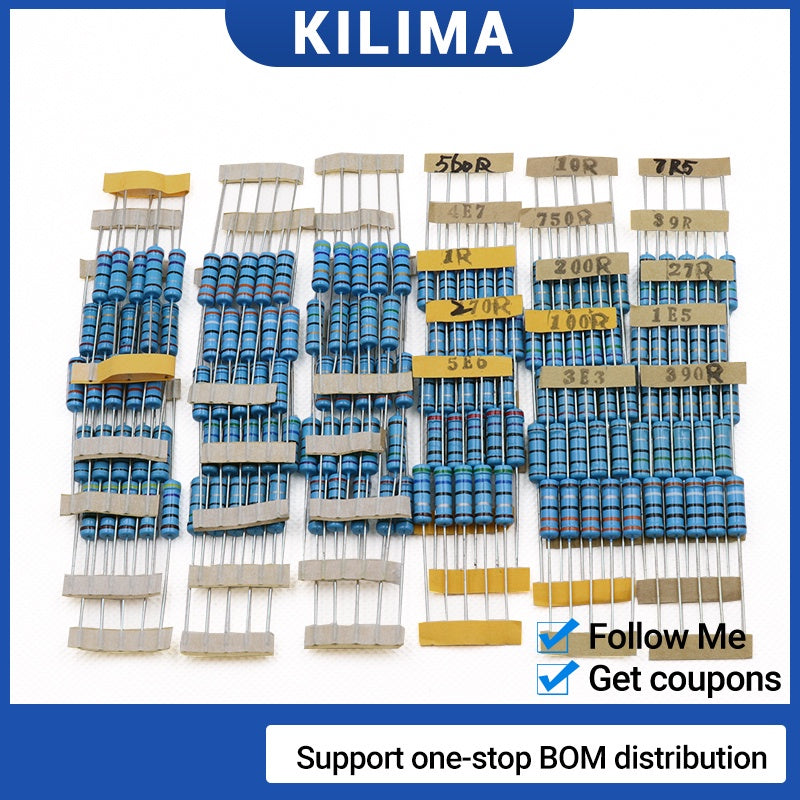 150Pcs 1% 2W Metal Film Resistor Assorted Kit 0.1R - 750R 30Values*5pcs=150pcs