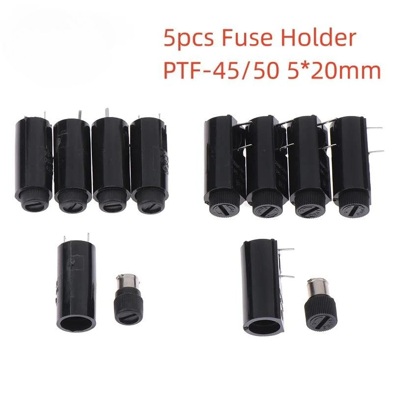5Pcs Fuse Holder PTF-45 PTF-50 for Glass Fuse Tube 5*20mm 10A250V PCB Panel Mounting Vertical/Horizontal High Temperature Resistance Fuse Boxes