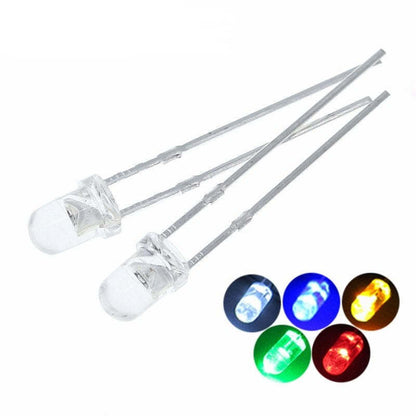 100Pcs F3 Ultra Bright 3MM Round Water Clear Green/Yellow/Blue/White/Red LED Light Lamp Emitting Diode Dides Kit