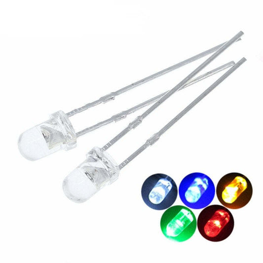 100Pcs F3 Ultra Bright 3MM Round Water Clear Green/Yellow/Blue/White/Red LED Light Lamp Emitting Diode Dides Kit