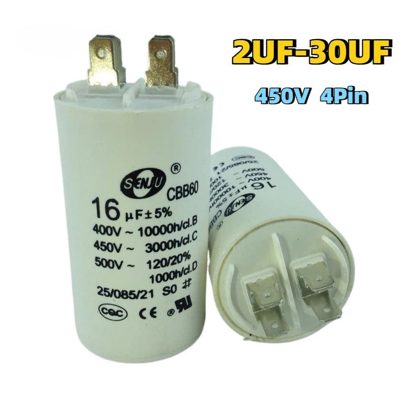 CBB60 Start Run Capacitor 450VAC 2/2.5/3/4/5/6/7/8/10/12/14/15/16/18/20/25/30uF Double Insert 50/60Hz for Air Compressor Water Pump Motor