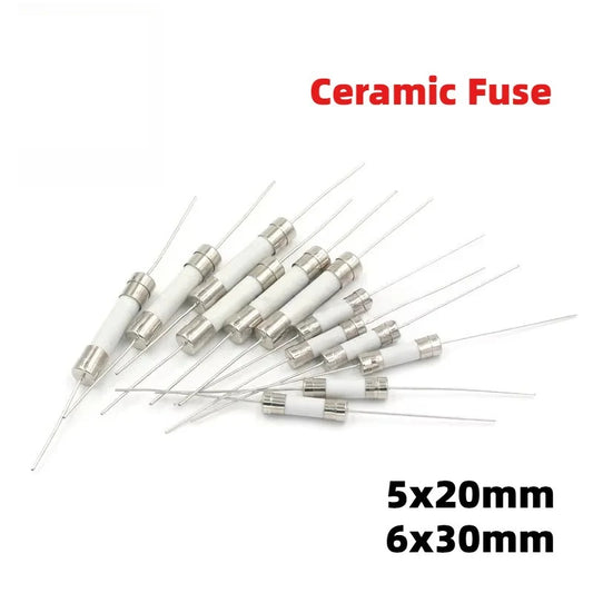 10PCS 5*20mm 6*30mm Ceramic Fuse With pin 1A 2A 3.15A 5A 6.3A 8A 10A 12A 15A 20A 25A 30A 250V Ceramic Fuse