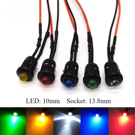 5Pcs 10mm LED with Wire Socket Pre-Wired LED Diode 12V Ultra Brigh LED Lamp with 20cm Wire White Red Green Blue Yellow