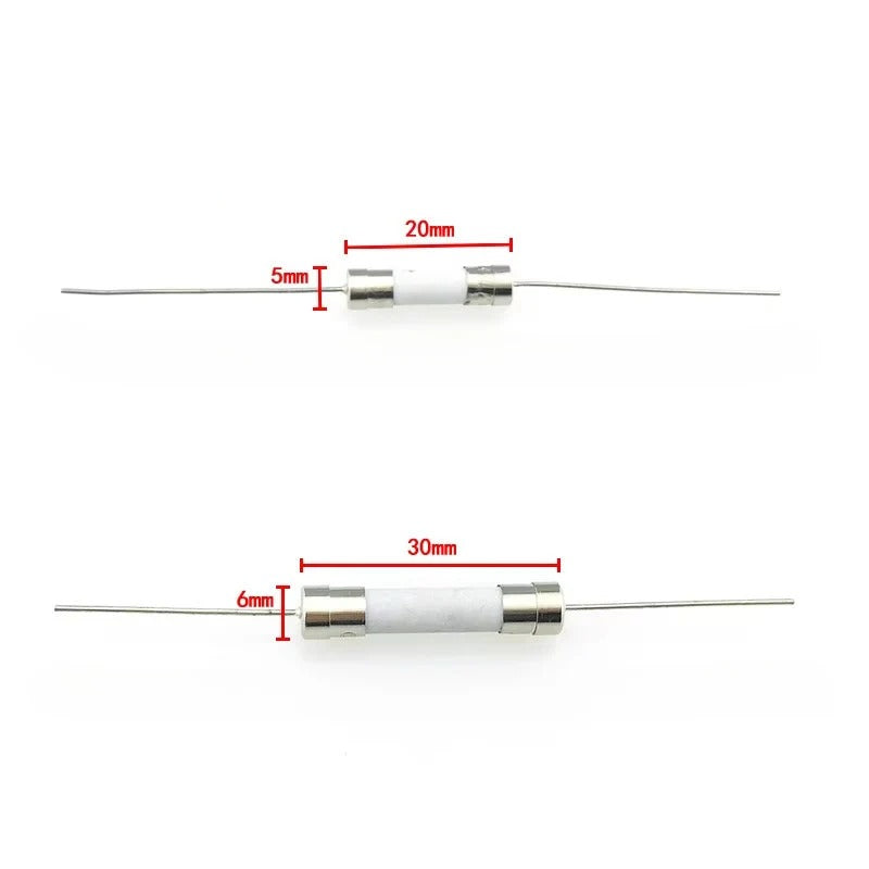 10PCS 5*20mm 6*30mm Ceramic Fuse With pin 1A 2A 3.15A 5A 6.3A 8A 10A 12A 15A 20A 25A 30A 250V Ceramic Fuse