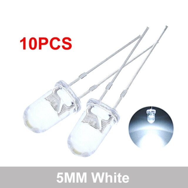 100pcs High Quality Transparent Round 5mm Super Bright Water Clear Green Red White Yellow Blue Light LED Bulbs Emitting Diode