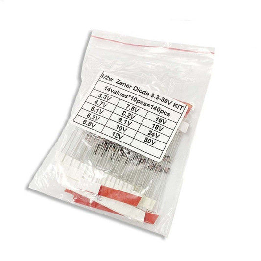 140Pcs 1/2W 0.5W Regulator 3.3V-24V 14values Zener Diode Assorted Assortment Set New Electronic Diy Kit 4V7 5V1 8V2 15V