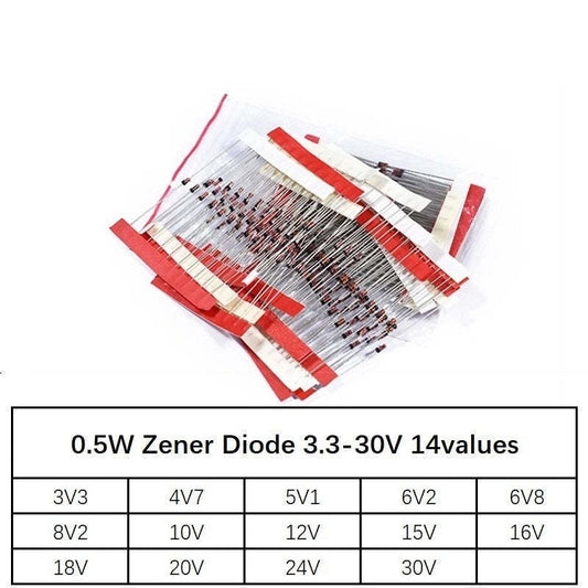140Pcs 1/2W 0.5W Regulator 3.3V-24V 14values Zener Diode Assorted Assortment Set New Electronic Diy Kit 4V7 5V1 8V2 15V