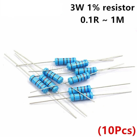 10Pcs 3W Metal Film Resistors 1% 10R 1K 10K 100K 1M 4.7K 5.1K