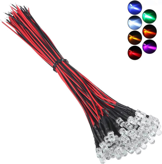 10Pcs 5mm LED 12V with 20cm Wire White Red Green Blue Yellow RGB LED Diode Lamp Decoration Light Emitting Diodes