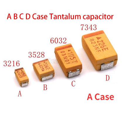 10Pcs A Case 3216 Tantalum Capacitors 6.3V 10V 16V 25V 35V 0.1UF 2.2UF 4.7UF 10UF 22UF 47UF 100UF