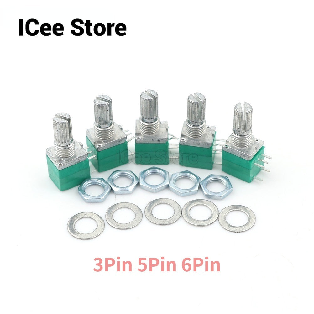 5Pcs RK097 Potentiometer 3Pin 5Pin 6Pin RK097N B5K 5K 10K 20K 50K 100K with Switch Audio Shaft 15mm Amplifier Sealing Potentiometer