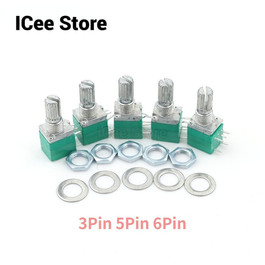 5Pcs RK097 Potentiometer 3Pin 5Pin 6Pin RK097N B5K 5K 10K 20K 50K 100K with Switch Audio Shaft 15mm Amplifier Sealing Potentiometer