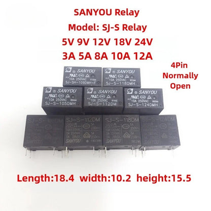2Pcs SANYOU SJ-S Relay 4Pin Automotive Relay Universal Power Relay SJ-S-105DM 109 112 118 124DMH