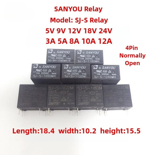 2Pcs SANYOU SJ-S Relay 4Pin Automotive Relay Universal Power Relay SJ-S-105DM 109 112 118 124DMH