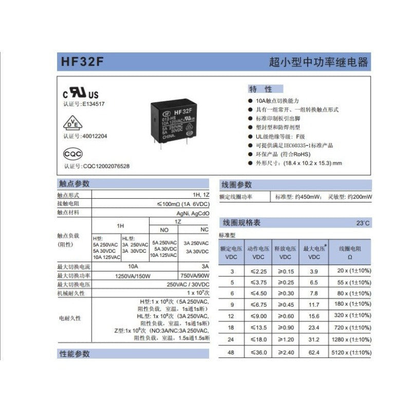 ‌2Pcs Original HF32FV HF32FV-G Power Relays HF32FV-5 HF32FV-12 HF32FV-24 HF32FV-G-3 HF32FV-G-5 HF32FV-G-6 HF32FV-G-9 HF32FV-G-12 HF32FV-G-24 HF32FV-G-48