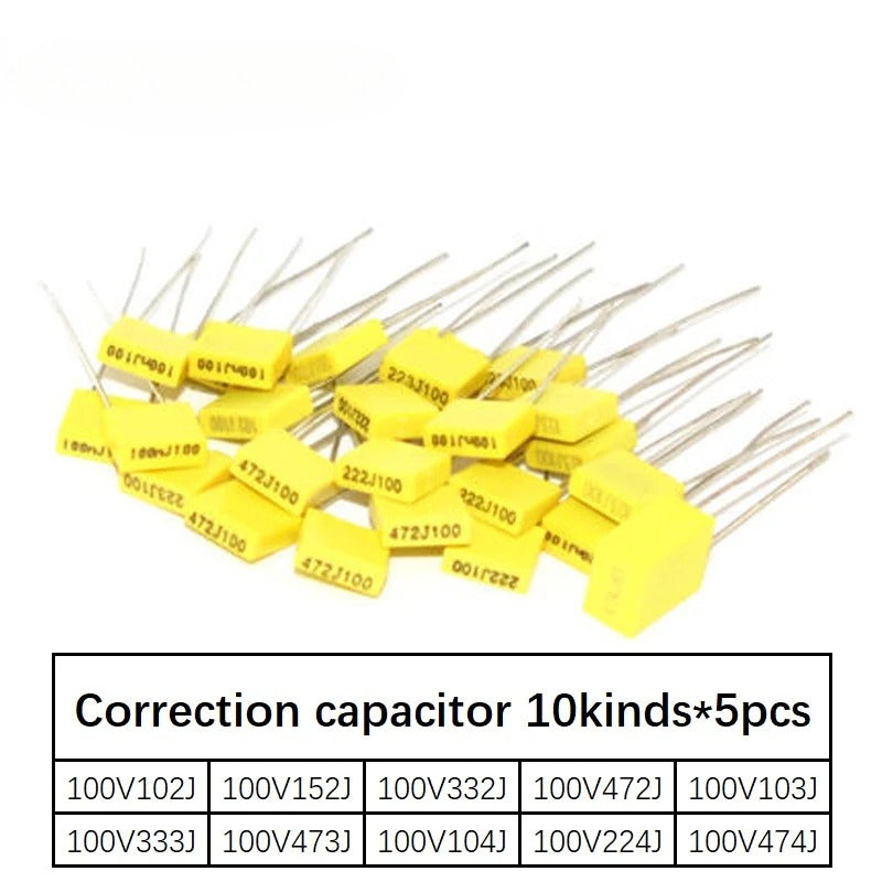 Correction Capacitor Set Assorted Kit 10 Kinds * 5 PCS=50PCS KIT 100V 102J 152J 332J 472J 103J 333J 473J 104J 224J 474J