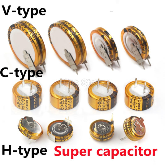 2Pcs 5.5V Super Capacitor 0.022F 0.047F 0.1F 0.22F 0.33F 0.47F 1F 1.5F 4.0F 5.0F Farad Capacitor Button Type Farrah Supercapacitor V/H/CType