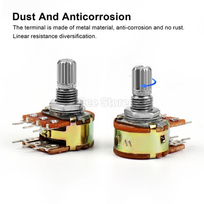 5Pcs WH148 6Pin 1K 2K 5K 10K 20K 50K 100K 500K Ohm 6 Pin 15mm Shaft Amplifier Dual Stereo Potentiometer