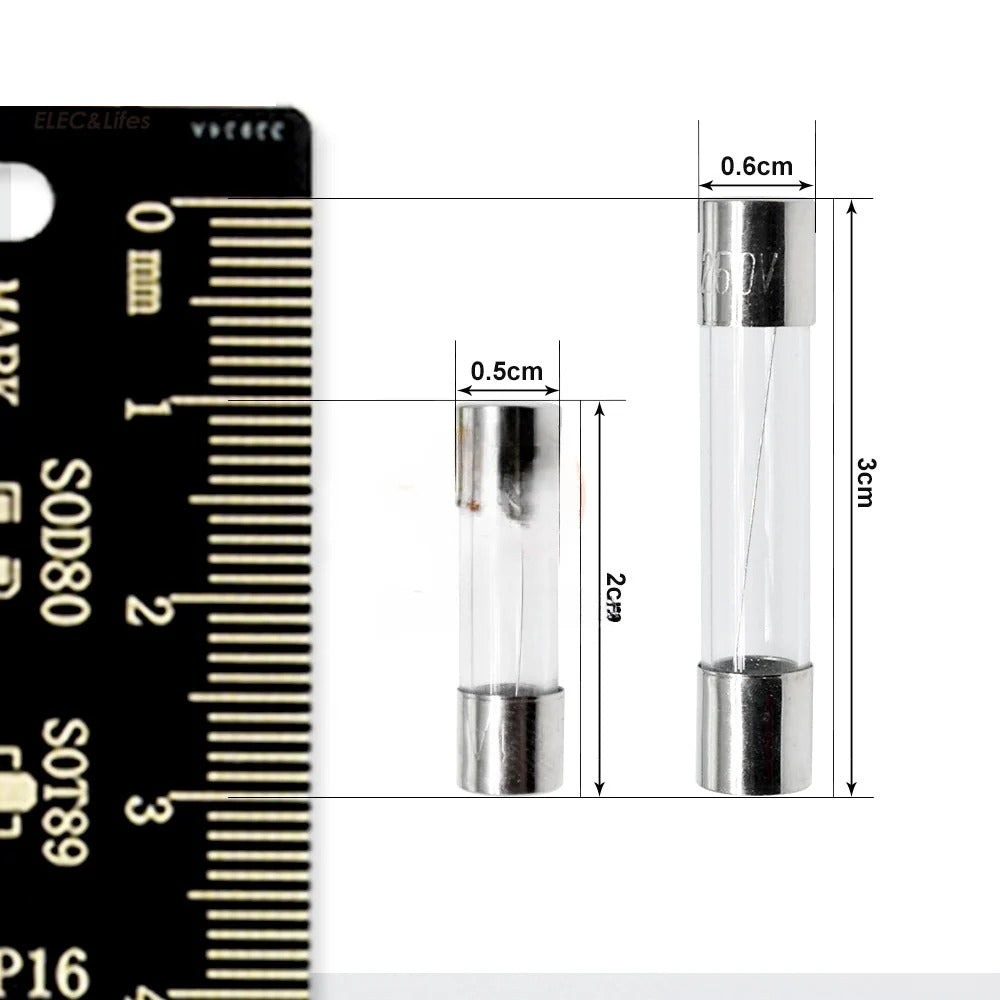 10Pcs 5x20mm 6x30mm Glass Tube Fuse Kit 250V 0.1A 0.2A 0.5A 0.8A 1A 2A 2.5A 3A 4A 5A 6.3A 7A 8A 10A 12A 15A 20A 30A AMP Circuit Fast Blow Fuses