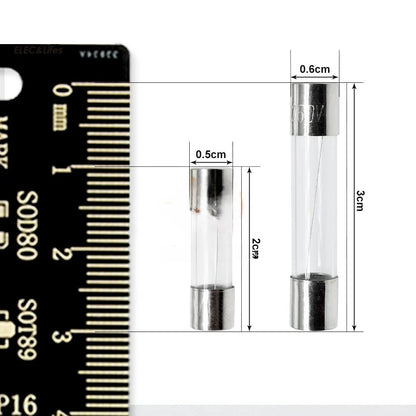 10Pcs 5x20mm 6x30mm Glass Tube Fuse Kit 250V 0.1A 0.2A 0.5A 0.8A 1A 2A 2.5A 3A 4A 5A 6.3A 7A 8A 10A 12A 15A 20A 30A AMP Circuit Fast Blow Fuses