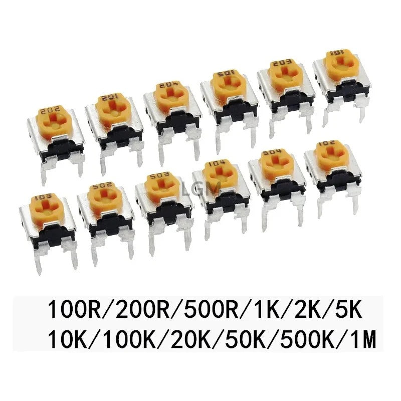 100Pcs WH06-2C Veriable Register 100 200 500 1K 2K 5K 10K 20K 50K 100K 200K 500K 1M Ohm Trimmer Potentiometer Variable Resistors WH06