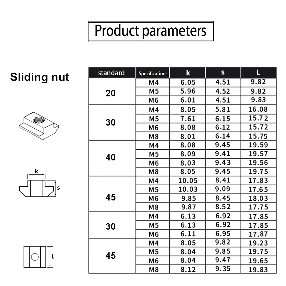 5-10pcs T Block Sliding Nut M3 M5 M6 M8 Zinc/Nickel Plated Roll in Spring T-nut with Ball for 20 30 40 45 Aluminum Profile Slot