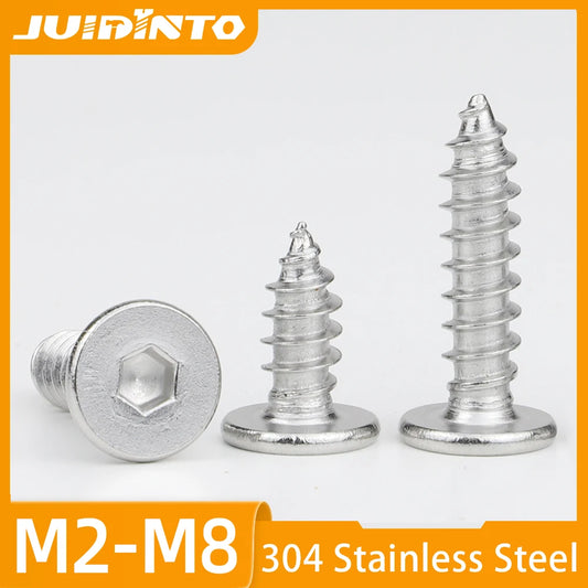 10-50pcs Hex Socket Ultra Thin Flat Head Self Tapping Screw Stainless Steel M2 M3 M4 M5 M6 Super Low Wafer Head Tapping Screw