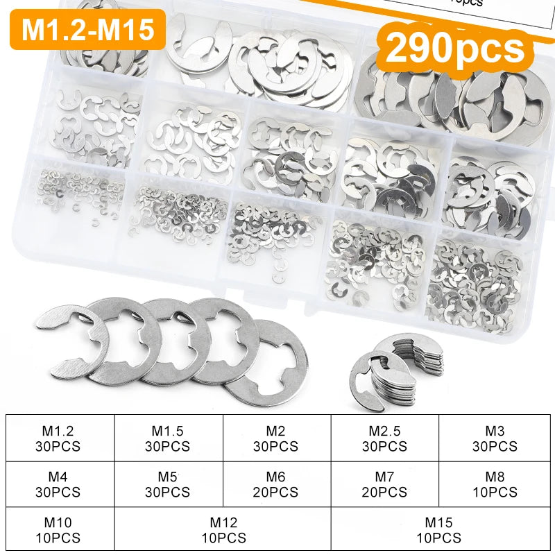 External Retaining Ring E Clip Kit M1.2 M2 M3 M4 M5 M6 M8 M10 M12 Stainless Steel Carbon Steel Circlip Snap Ring Assortment Set