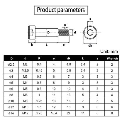 JUIDINTO 1-20pcs 304 Stainless Steel Shoulder Screws Hex Socket Bolts M2 M2.5 M3 M4 M5 M6 M8 M10 Shoulder Bolt for Machinery Use