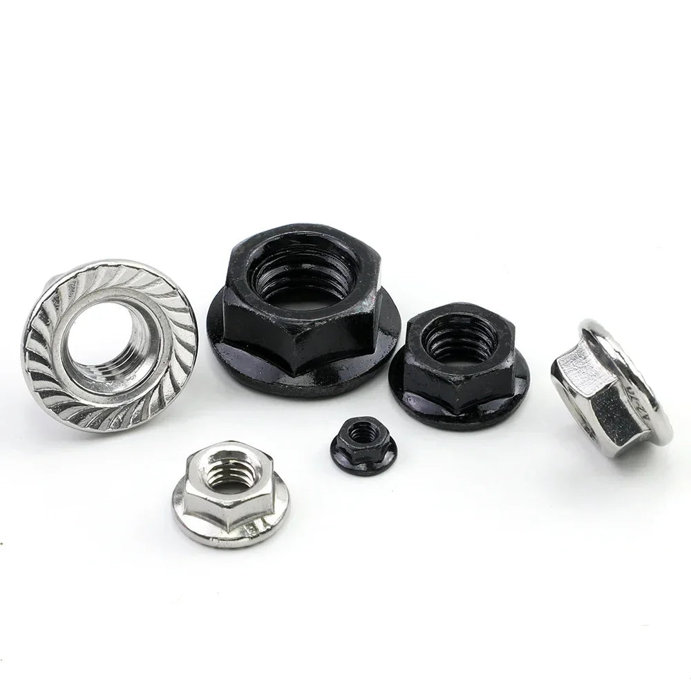 JUIDINTO 1-50pcs Hex Flange Nut M3 M4 M5 M6 M8 M10 M12 Stainless Steel/Carbon Steel Serrated Flange Lock Nut for Automobiles