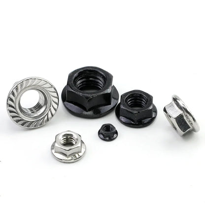 JUIDINTO 1-50pcs Hex Flange Nut M3 M4 M5 M6 M8 M10 M12 Stainless Steel/Carbon Steel Serrated Flange Lock Nut for Automobiles