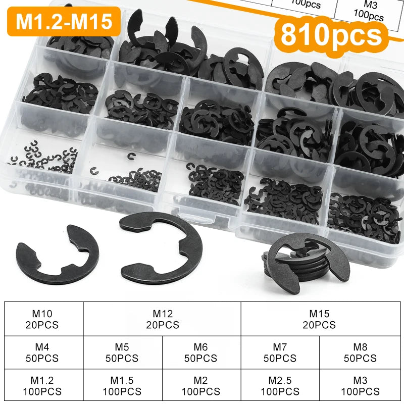 External Retaining Ring E Clip Kit M1.2 M2 M3 M4 M5 M6 M8 M10 M12 Stainless Steel Carbon Steel Circlip Snap Ring Assortment Set