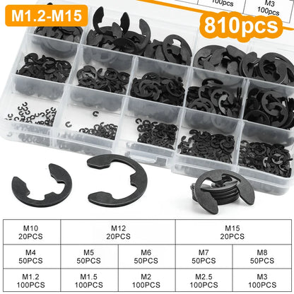 External Retaining Ring E Clip Kit M1.2 M2 M3 M4 M5 M6 M8 M10 M12 Stainless Steel Carbon Steel Circlip Snap Ring Assortment Set