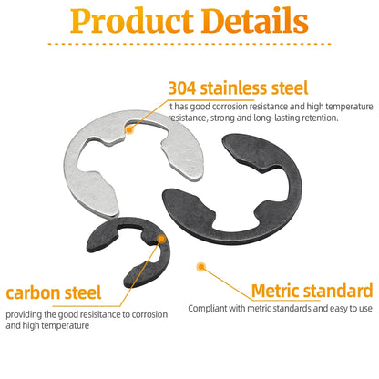 External Retaining Ring E Clip Kit M1.2 M2 M3 M4 M5 M6 M8 M10 M12 Stainless Steel Carbon Steel Circlip Snap Ring Assortment Set