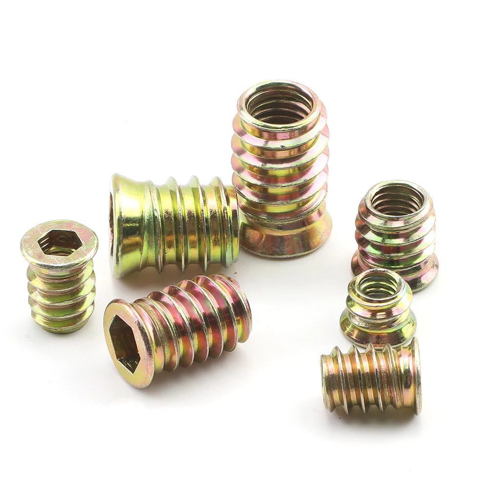 JUIDINTO 5-10pcs Wood Threaded Insert Nut M6-M10 Zinc Plated Hex Socket Drive Head Furniture Nuts Carbon Steel