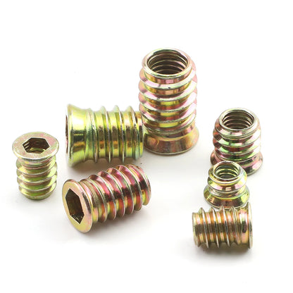JUIDINTO 5-10pcs Wood Threaded Insert Nut M6-M10 Zinc Plated Hex Socket Drive Head Furniture Nuts Carbon Steel