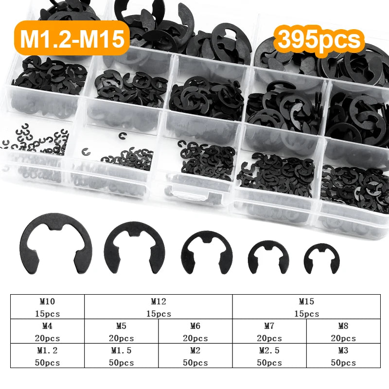 External Retaining Ring E Clip Kit M1.2 M2 M3 M4 M5 M6 M8 M10 M12 Stainless Steel Carbon Steel Circlip Snap Ring Assortment Set