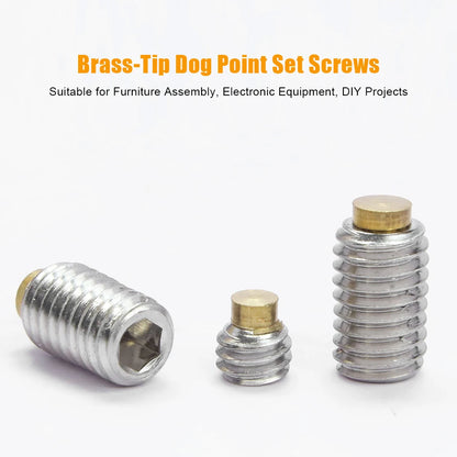 JUIDINTO 1-20PCS/bag 304 Stainless Steel Hex Socket Set Screws with Brass Tip M3 M4 M5 M6 M8 M10 M12 M16 Allen Grub Screws