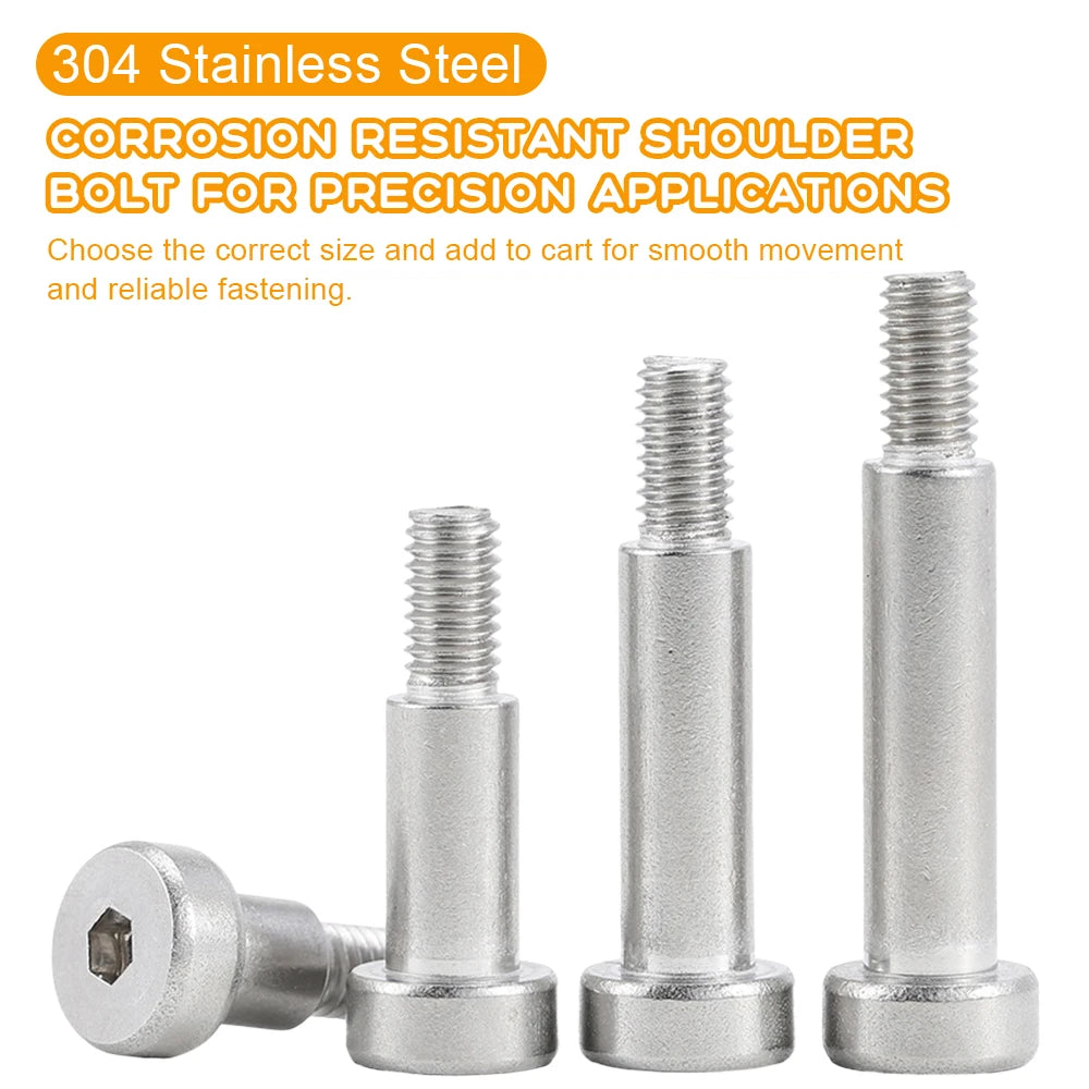 JUIDINTO 1-20pcs 304 Stainless Steel Shoulder Screws Hex Socket Bolts M2 M2.5 M3 M4 M5 M6 M8 M10 Shoulder Bolt for Machinery Use