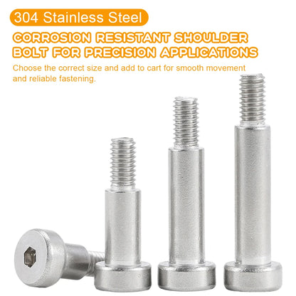 JUIDINTO 1-20pcs 304 Stainless Steel Shoulder Screws Hex Socket Bolts M2 M2.5 M3 M4 M5 M6 M8 M10 Shoulder Bolt for Machinery Use