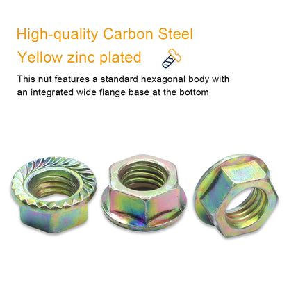M3 M4 M5 M6 M8 M10 M12 M14 M16 Hex Hexagonal Flange Nuts Zinc Plated Carbon Steel Metric Serrated Flange Hex Lock Nuts