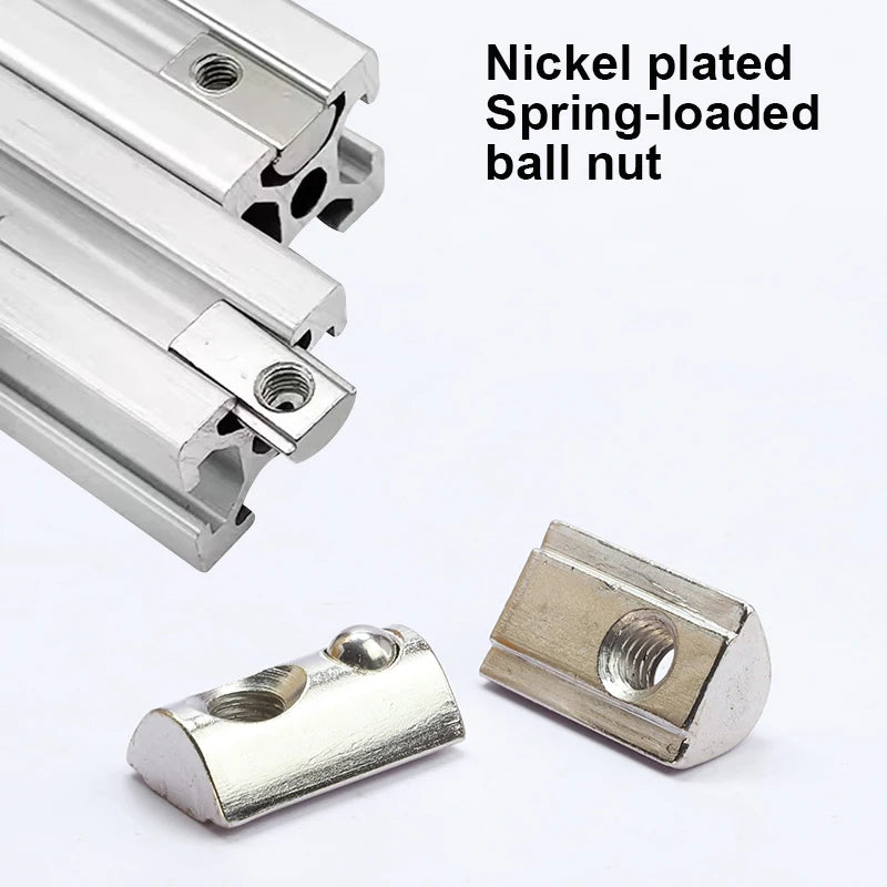 5-10pcs T Block Sliding Nut M3 M5 M6 M8 Zinc/Nickel Plated Roll in Spring T-nut with Ball for 20 30 40 45 Aluminum Profile Slot