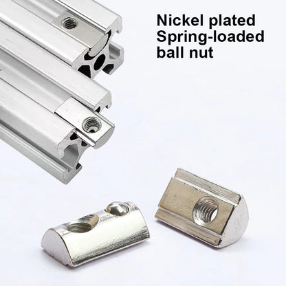 5-10pcs T Block Sliding Nut M3 M5 M6 M8 Zinc/Nickel Plated Roll in Spring T-nut with Ball for 20 30 40 45 Aluminum Profile Slot