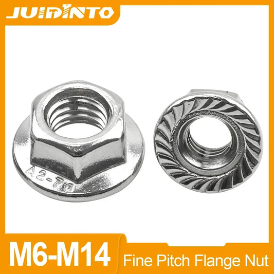 JUIDINTO 2-20pcs Fine Pitch Hex Hexagonal Flange Nuts M6 M8 M10 M12 M14 Stainless Steel Metric Serrated Flange Hex Lock Nuts